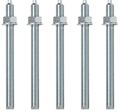 Isolbau Barres d'ancrage M30 x 380 mm - Lot de 5 tiges filetées galvanisées avec écrou et rondelle - Pour charges lourdes