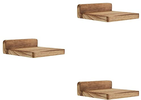 PHOENANCEE Mini Wandregal für Kleine Gegenstände, Kleine Regale Wand, 12,7x10x4cm, Schweberegale aus Holz, Dekoration für Schlafzimmer(Karbonisiertes Schwarz, 3 Stück)