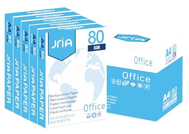 JriA Multi-Purpose Copy Printer Paper, A4 80 GSM, Home & Office Use, 210x297mm Multifunction Laser Inkjet Fax Paper White A4 Printer Paper FSC Certified Copy Paper (5 Reams, 2500 Sheets)
