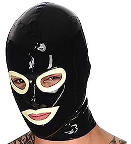 Sexy Erotik Bondage Maske SM Latex Maske Sklave Devote Fetisch Maske Handgefertigt Latex Vollmaske Lassen Atemlöcher Sex Spiele BDSM Maske für Erotikspiele Dunkelspiel Cosplay Sex Maske,XS,Black