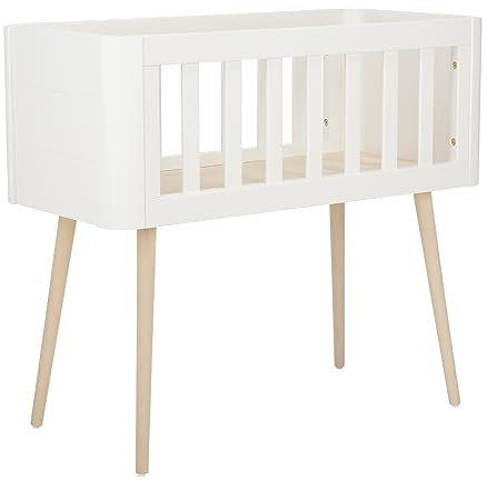 CuddleCo Troll Retro Crib - Scandinavian Space Saver Wooden Crib in White/Natural
