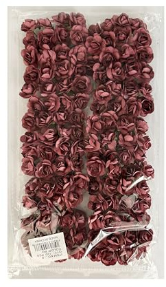 RBN Mini Fake Rose Flower Heads 120pcs Mini Artificial Roses Wedding Make Bridal Hair Clips Headbands Dress Bouquets Centerpieces Party Baby Shower (Burgundy)