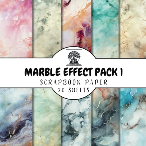 Marble Effect Scrapbook Paper Pack 1: 20 Double-Sided Sheets of Marble Patterns for Scrapbooking, Junk Journals, Card Making, Decoupage, Origami, Paper Crafts, DIY Projects and Mixed Media