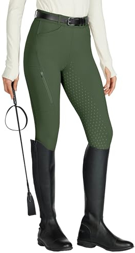 Willit Women's Horse Riding Pants Full Seat Silicone Equestrian Breeches Horseback Schooling Tights Zipper Pockets Army Green L