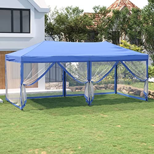 Gecheer Terrassenpavillon Partyzelt Faltbar Pavillon mit Seitenwänden Festzelt Gartenpavillon Gartenzelt 572 x 292 x 244 cm (L x B x H),Garten Bierzelt Pavillon-Seitenteilen Partyzeltwand,Blau
