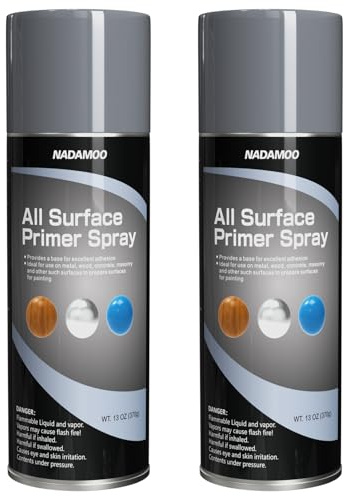 NADAMOO All Surface Primer Spray, One-Part Epoxy Primer Matte Gray, 2 Cans, Enhance Adhesion for Multi Surface - Porcelain, Glass, Metal, Plastic, Wood