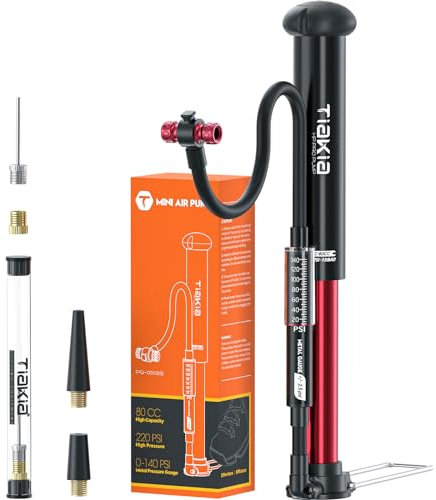 Tiakia Fahrrad Standpumpe mit Manometer Hochdruck Kompakte Fahrradpumpe Aluminium Reifenpumpe Tragbare Bike Luftpumpe Schrader Presta Ventil für Straße Mountainbike (Mini Standpumpe 220PSI/15BAR)