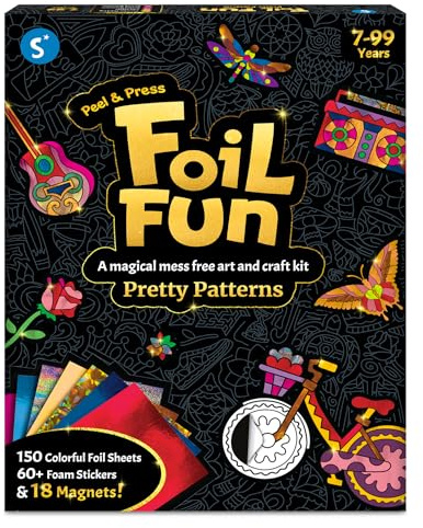 Skillmatics Foil Fun - Pretty Patterns, 18 DIY Magnets Mess-Free Art, Colorful Creative Party Activity, Craft Kits, 60+ Foam Stickers, Gift for Kids, Teens, Adults, Families, Screen-Free Entertainment