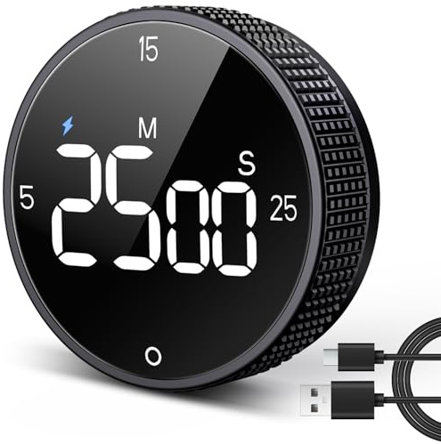 Allbean USB Rechargeable Magnetic Kitchen Timer for Cooking, Building 800mAh Battery Large Display Digital Countdown Countup Timer, 3 Preset 5/15/25 Mins Loud Alarm for Baking Grilling Studying