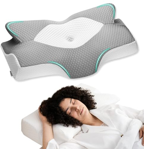 Elviros Oreiller Cervical Ergonomique, Oreiller en Mousse à Mémoire Cervicale, pour Dormir sur Le Côté, Le Dos et Le Ventre, 64×(11,5/13)×40 cm