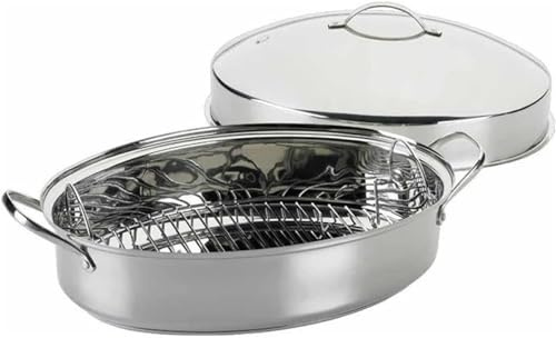 JYBNBBE Stainless Steel Oval Roaster Set - Extra Deep Roasting Pan with Rack, Lid, and Enhanced Capacity - Induction Compatible, Dishwasher and Oven Safe Turkey Roaster Baking Pan Trays