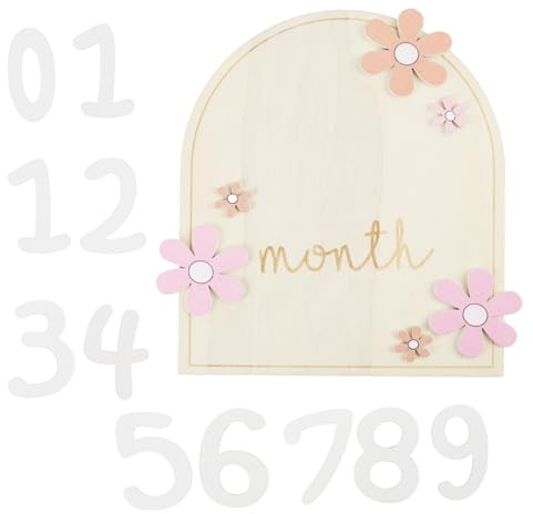 1 tarjeta de hitos de madera para bebé, tarjetas mensuales para bebés de 1 a 12 meses, tarjetas de hitos para bebés con diseño de flores para accesorios fotográficos, baby showers, registro del