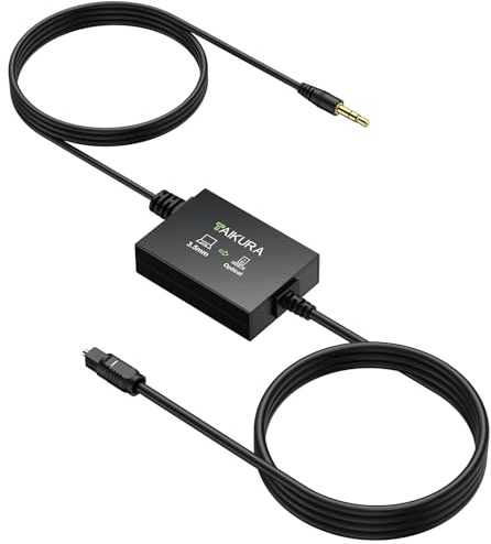 TAIKURA Convertidor 3.5mm a Óptico Adaptador Analógico a Digital Audio Toslink SPDIF Cable de Fibra Óptica Integrado para PC, Portátil, Proyector a Soundbarar