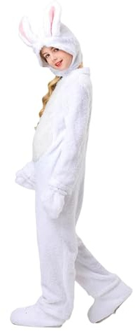 Generico Set Completo Costume da Coniglio per Pasqua Tuta con Cappello a Forma di Coniglio per Bambini Vestito da Animale per Feste, Carnevale e Party(White, 140)