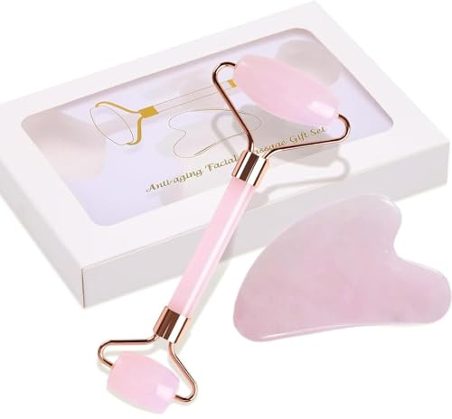 Gua Sha y Rodillo De Jade Roller, Guasha para el Masaje Facial, Herramientas de Masaje Natural para Rejuvenecimiento y Relajación