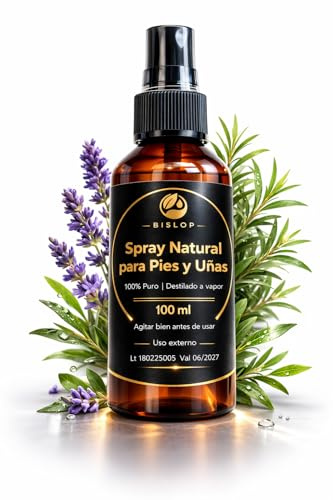 Spray Natural Para Pies y Uñas - Anti-Olor, Refrescante e Higienizante - Con Lavanda y Árbol de Té - Desodorante para Sudor y Olor Pies - Ayuda Contra Hongos - Ideal para Pie de Atleta - 100ml -Bislop