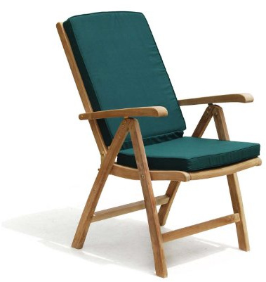 Jati Tewkesbury Reclining & Folding Teak Garden Chair with Cushion (Green) - Grade-A Teak | 5 Adjustable Positions | Delivered Ready Assembled