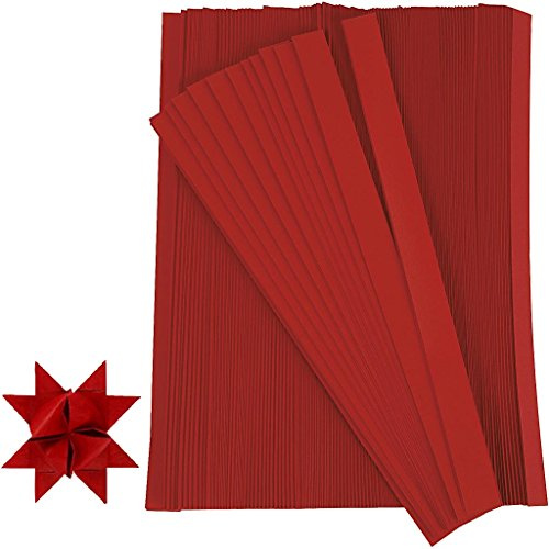 Strisce di carta a forma di stella, larghezza: 15 mm, profondità: 6,5 mm, rosso, 500 pezzi, L: 45 cm