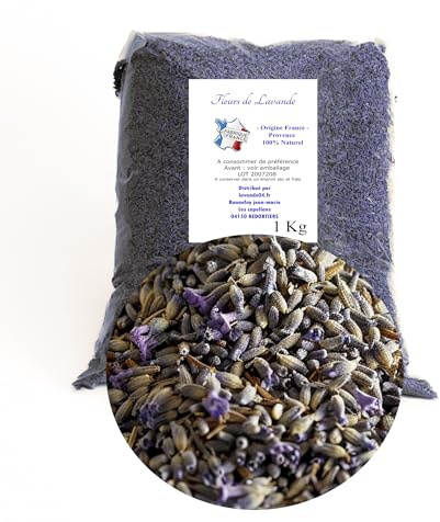 Fleurs de Lavande 1 Kilo - Provence - Direct Producteur - France - pour Armoire, Linge et Placard – Lavande séchée naturellement, 100% Naturel