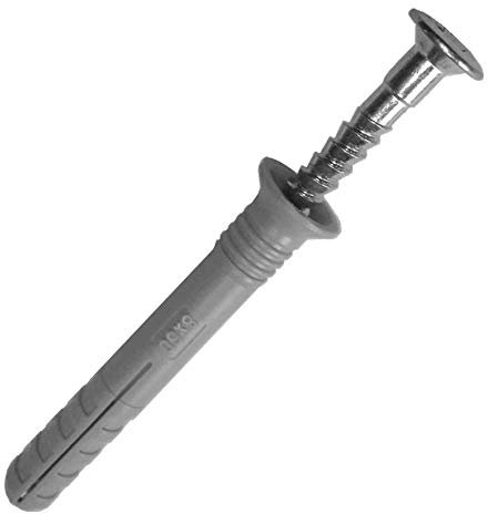 200x Hüfner Nageldübel ''FIX'' aus reinem Nylon mit verzinktem Schraubnagel - Senkkopf-Schlagdübel - die perfekte Schnellmontage mit hohen Auszugswerten in Vollbaustoffen - 6x80 mm - 6x80mm