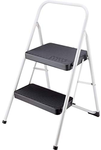 Two Step Folding Step Stool with Cool Gray Frame and Black Steps