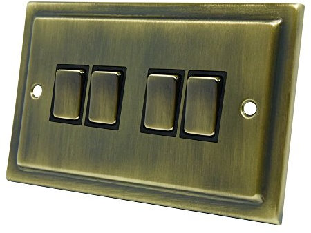 AET VAB4GSWIBB Victorian Antique Brass Switch-10 Amp Quad 4-Gang 2 Way Light Switch, 240 V