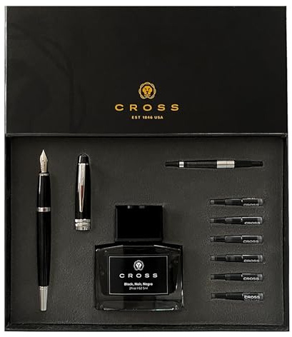 CROSS Bailey Black Lacquer Fountain Pen Gift Set incl. CROSS Black Bottled Ink, Converter and Premium Gift Box