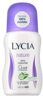 Lycia, Nature Cetriolo e Tè Verde, Deodorante Roll On con Antibatterico Naturale, Freschezza Prolungata, Formula Zero Macchie, Efficace fino a 48H, Senza Alluminio, 50 ml