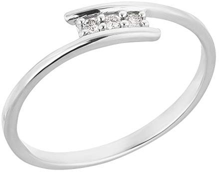 Ardeo Aurum Damenring aus 375 Gold Weißgold mit 0,06 ct Diamant Brillant 3-Steine-Ring Verlobungsring