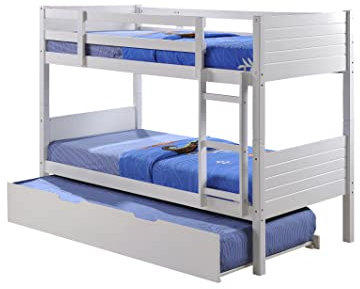 Visco Therapy Lala Bunk Bed, 3FT, Stylish White Wooden Frame with Drawers or Trundle. (Frame with Trundle)