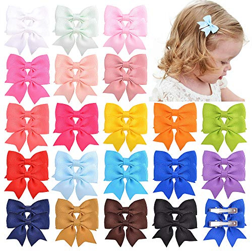 Jollybows 40 Stück Haarschleifen für Babys, Mädchen, Krokodilklemmen mit Ripsband, Boutique-Clips, Haarschmuck für Kinder und Kleinkinder, 6,1 cm
