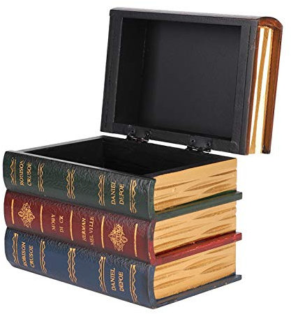 Brrnoo Portagioielli in Legno scrigni del Tesoro, Scatola di immagazzinaggio a Forma di Libro di Simulazione Vintage Decoro Porta Gioielli, per Giocattoli, Strumenti Souvenir e Oggetti Vari(Large)