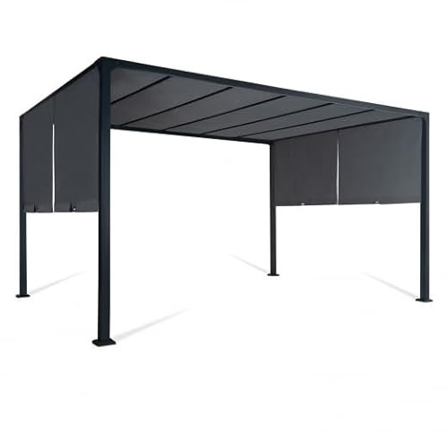 IDMarket - Pergola coulissante 2 pans 3x4 M belvédère de Jardin Toile Gris Anthracite