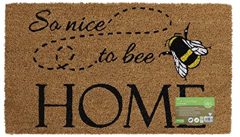 JVL Eco-Friendly Latex Backed Coir Door Mat, Nice to Bee Home, Natural, 40 x 70 cm Approx., 02-870