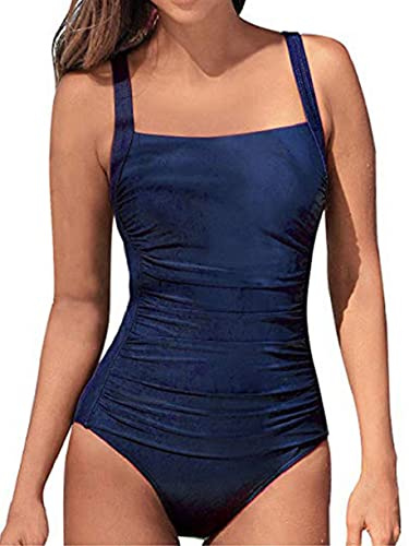 Joligiao Femme Maillot de Bain 1 Pièce Sexy Ventre Push Up Swimsuit en Vogue Siamois Amincissant Dos Nu Bikini Sexy Elégant,L,Marin