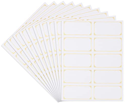 Bekecidi Lot de 100 Grandes Étiquettes Autocollantes Vierges avec Bordure Dorée - Étiquettes D'adresse Inscriptibles pour Bocaux de Confiture, Bouteilles, Conteneurs de Cuisine, Classeurs