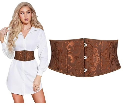 SUOSDEY Korsett bälte för kvinnor, brett midjebälte för klänning, cosplay, knytband, getingbälte, mörkt kaffe