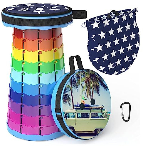 LOCYOP Tragbarer Klapphocker mit Kissen, Teleskophocker mit Motiv, einziehbarer Hocker der zweiten Generation, Campinghocker für Erwachsene, maximale Belastung 200 kg (Bus)