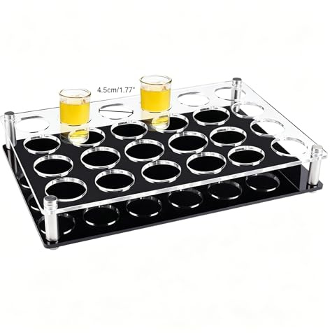 NBEADS 24 Shot Glass Tray Holder, Bar Acrylic Shot Glasses Holders Wine Glass Cup Serving Tray Cups Organizer Shot Glass Display Bar Accessories for Party, Bar, Club, Hole: 1.77