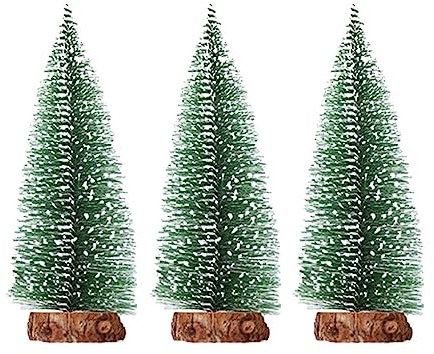 3 PZ Mini Alberi di Natale Artificiali Sisal Neve Gelo Albero di Natale di Pino in Miniatura con Base in Legno per Decorazioni Natalizie Festa di Natale Tavola di Casa Decorazioni Artigianali(15 cm)