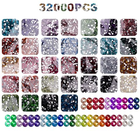 Gohytal Diamond Painting Lot de 32000 pierres rondes à paillettes Accessoires de peinture diamant Strass décoratifs pour peinture diamant ongles pierres précieuses ornements d'artisanat