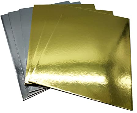 KitchENDREAM Tårtbrädeset, tårttallrik, fyrkantig, guld och silver, 3 mm tjock kartong, för servering och transport av kakor och tårtor, även för festbufféer, 3 st. 35 x 30 cm