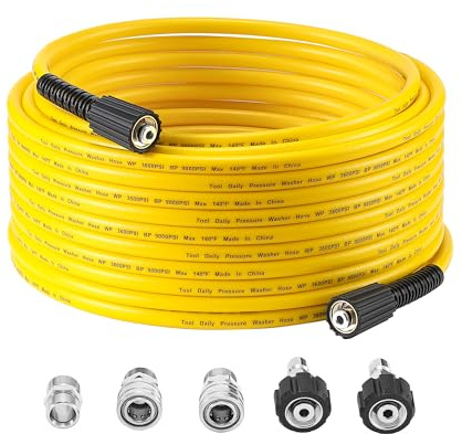Tool Daily Pressure Washer Hose 100 FT X 1/4, Power Washer Replacement Extension Hose with M22 14mm Fitting, Kink Resistant,3/8 Quick Connect Kit for Gas & Electric Pressure Washer, 3600 PSI