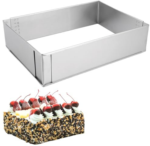 LDHHYH Telaio da forno rettangolare regolabile, 8 cm, in acciaio inox, rettangolare, rettangolare, per torte, rettangolare, rettangolare, in acciaio inox, per cottura a strati, decorazione