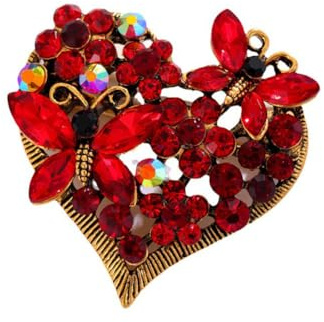 tanxuan Vintage Crystal Love Heart Brooch Rhinestone Butterfly Brooch Pin Red Animal Butterfly Brooches For Women Wedding/Banquet/Birthday Party Dress Accessories Jewelry Gift For Women Girls