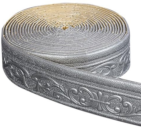 Jodimitty Bordüre Selbstklebend Silbergrau 10m x 8cm x 4mm Wasserdicht Wandbordüre TapetenBordüre Anti-Kollisions Fliesen Bordüre Roll Border Trims für Ecken Linien Decken Dekoration