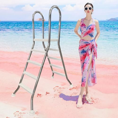 AIBOTY Scala per Piscina Esterna Fuori Terra Estiva Telaio in Acciaio Inossidabile 304 a 4 gradini con Scala per gradini in plastica per impieghi gravosi capacità 500 libbre Scale per Piscina Deluxe