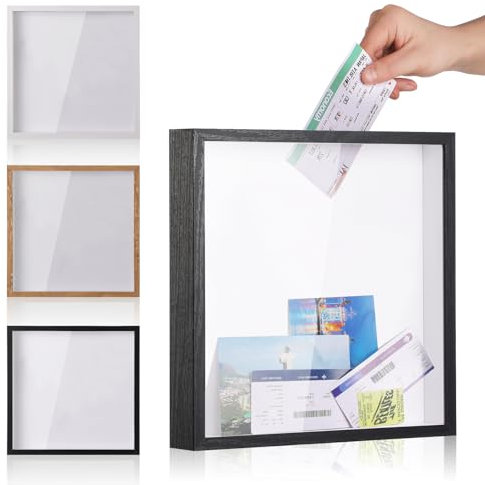 MUXIUNT Travel Adventure Challenge Archive - Marco de fotos con ranura, 8 x 8 pulgadas, caja de recuerdos para caja de recuerdo, caja de sombra de carga superior, vitrina de decoración de viaje (negro