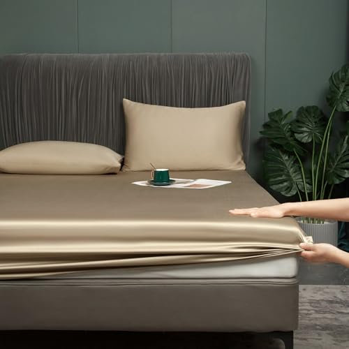 Bambus Spannbetttuch 160x200cm Braun Spannbettlaken 50% Bambus und Mikrofaser Bettlaken Betttuch Weich kühlend Atmungsaktiv Spannbetttuch 160 x 200 für Hohe Matratze bis 25-30 cm