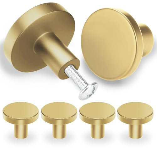 SHSMPXOY 6 Pezzi Pomelli per Mobili, 25 * 30 mm Pomelli per Cassetti, Rotondo Pomelli, Pomolo per Mobili con Viti, Pomelli Armadio, Manopole per Mobili, per Armadietti, Cassettiere, Cucina (Oro)